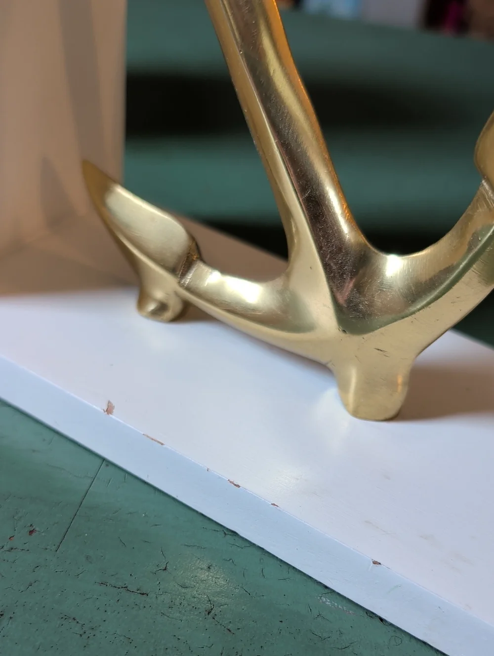 Nautical Brass Anchor Bookends On White Stands